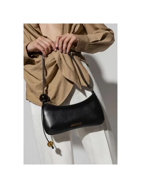 Torebka skórzana Jacquemus z perełkami czarna