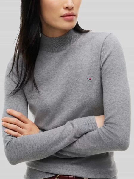 Bluzka z długim rękawem o kroju slim fit z golfem typu mock neck Tommy Hilfiger szara