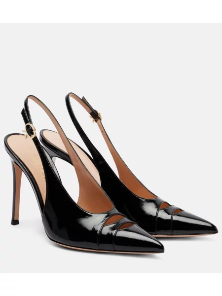 Pantofi cu toc Gianvito Rossi din piele de lac slingback negru
