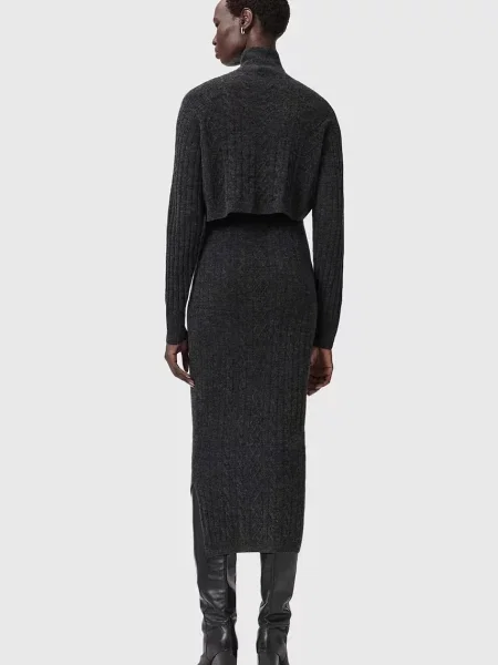 AllSaints sukienka i kardigan z dodatkiem wełny szara