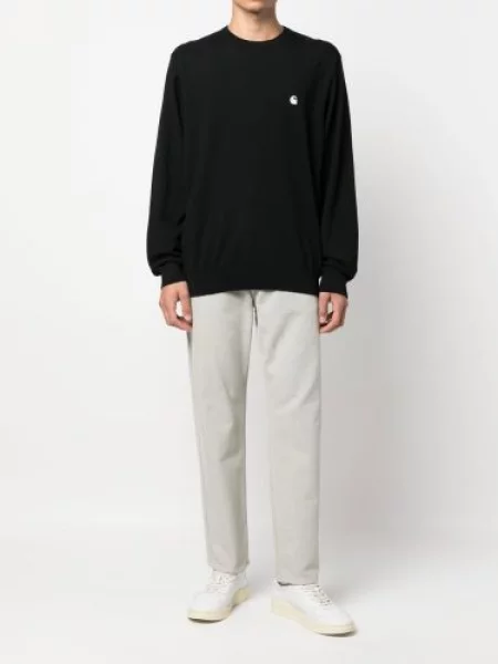 Siuvinėtas megztinis Carhartt Wip apvaliu kaklu mėlyna