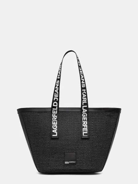Geantă shopper Karl Lagerfeld Jeans cu autograf negru