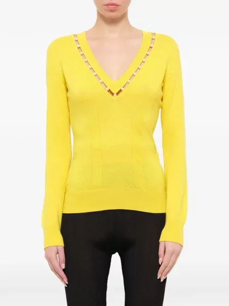 Top Givenchy cu perle cu decolteu în V galben