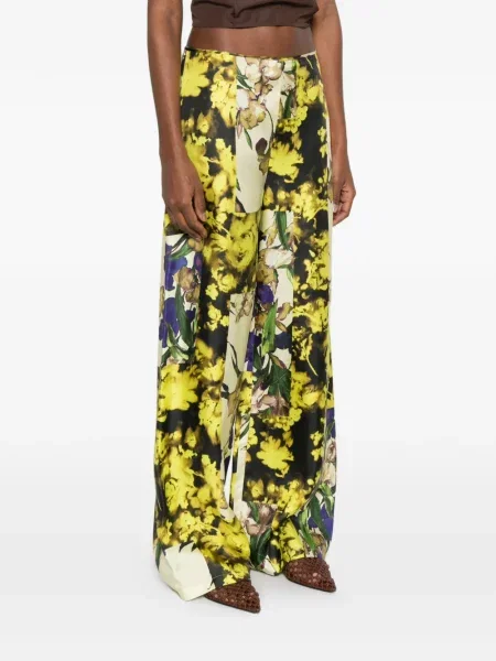 Pantaloni Erika Cavallini cu model floral cu imagine verde