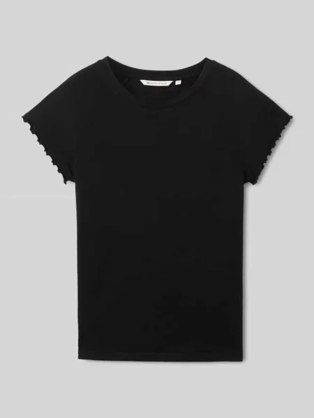 T-shirt z falistym wykończeniem Tom Tailor Denim czarna