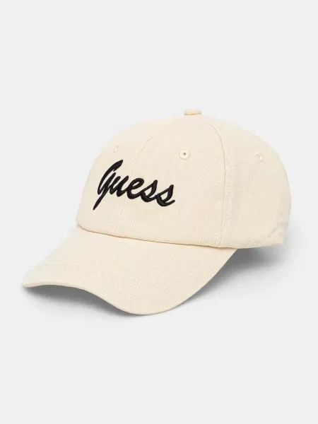 Шапка с козирка Guess с апликация бежово