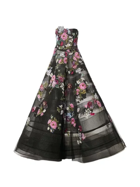 Rochie maxi Carolina Herrera cu model floral negru