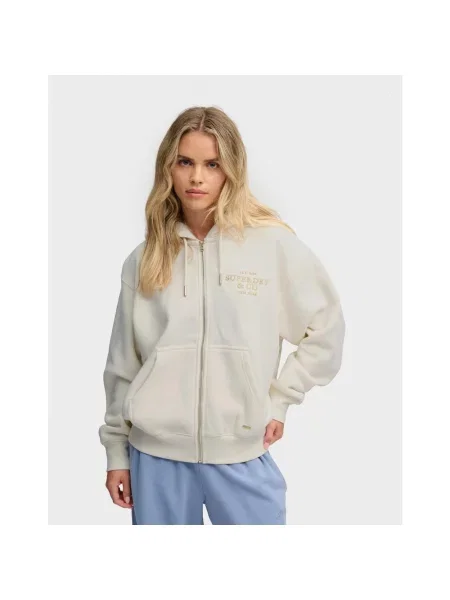 Bluza z kapturem Superdry Luxe Fur Lined Full Zip kremowy XS biały