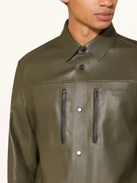 Boss Kožená Bunda khaki