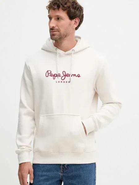 Суичър с качулка Pepe Jeans с качулка с апликация бежово