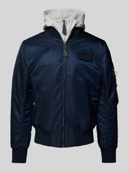 Bomberka z kapturem i wyhaftowanym logo Alpha Industries niebieski