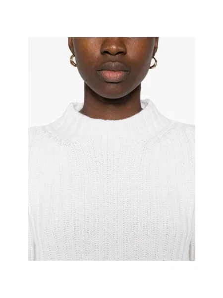 Sweter Max Mara z kaszmiru z nadrukiem z wysokim kołnierzem biały