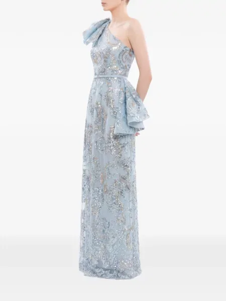 Rochie maxi Saiid Kobeisy cu broderie albastru