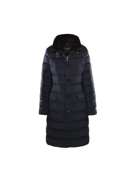 Długa kurtka puchowa Moorer skórzana niebieska