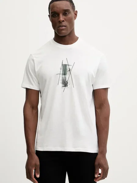 Armani Exchange tricou din cu imprimeu alb