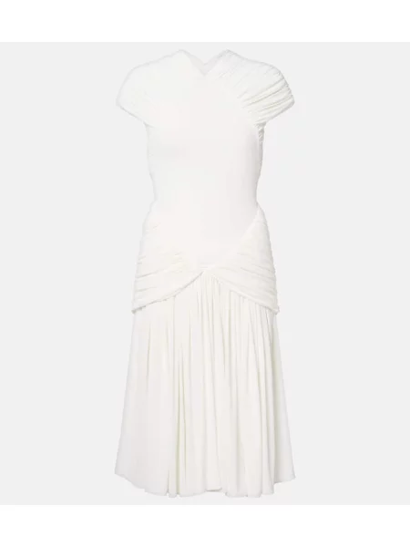Rochie midi Ferragamo cu volane din jerseu până la genunchi alb