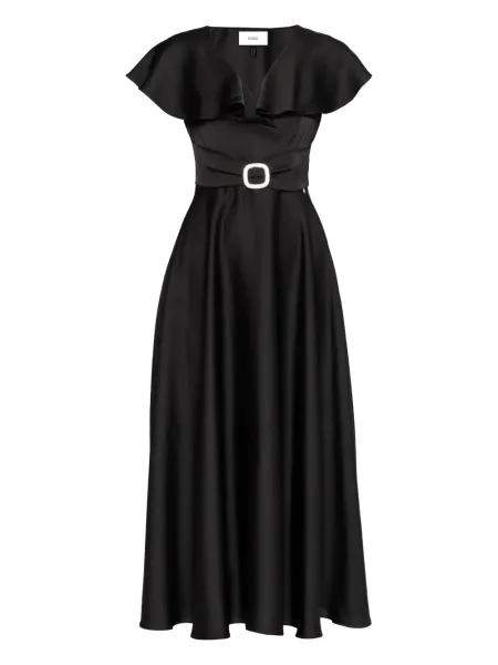 Rochie Nissa din satin cu volane de costum negru