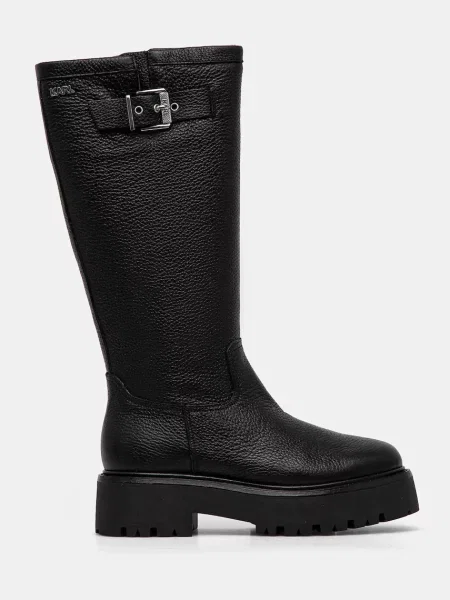 Шкіряні чоботи Karl Lagerfeld BURLY BIKER на плоскому ходу чорний