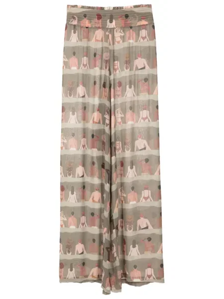 Pantaloni Amir Slama de mătase cu imagine verde