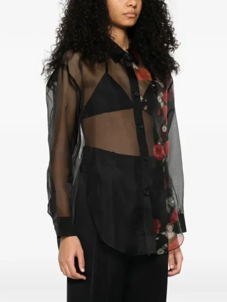 Cămașă Khaite cu model floral transparente negru