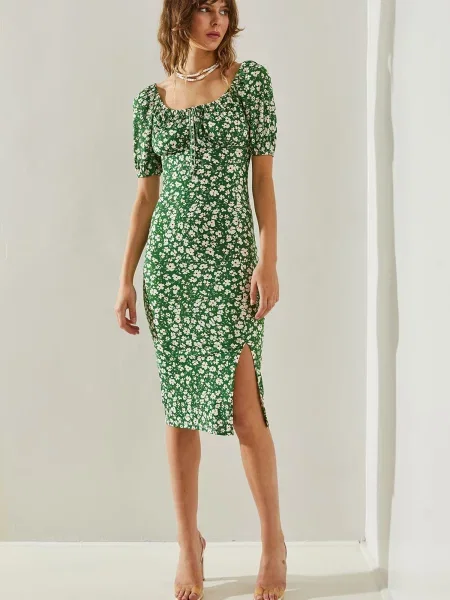 Bianco Lucci Rochie verde iarbă / roșu carmin alb