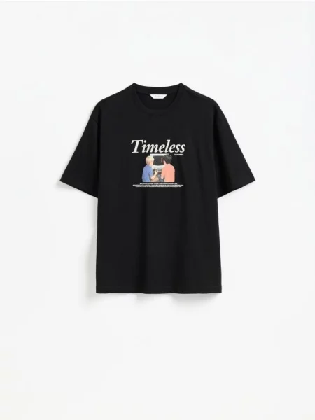 Reserved Tricou cu croială lejeră cu imprimeu negru