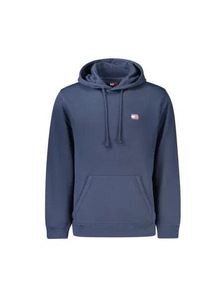 Lniana bluza z kapturem Tommy Hilfiger z kapturem niebieska