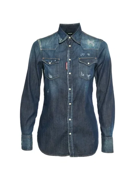 Cămașă Dsquared2 zdrențuiți albastru