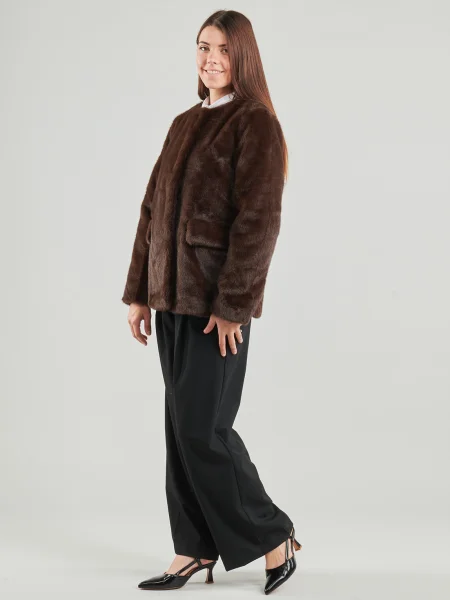 Palton de blană Lauren Ralph Lauren cu blană maro