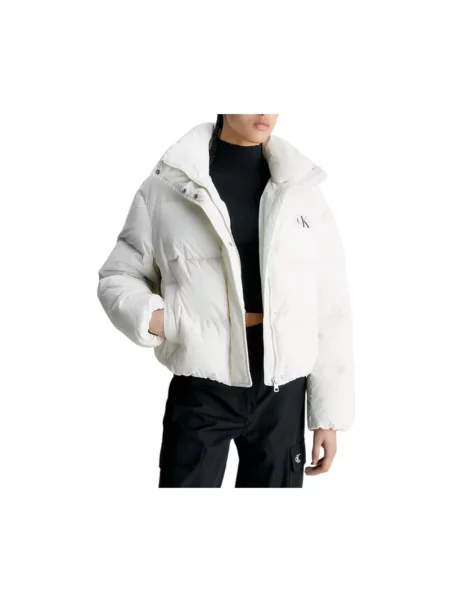 Kurtka puchowa Calvin Klein z długim rękawem elegancka biała