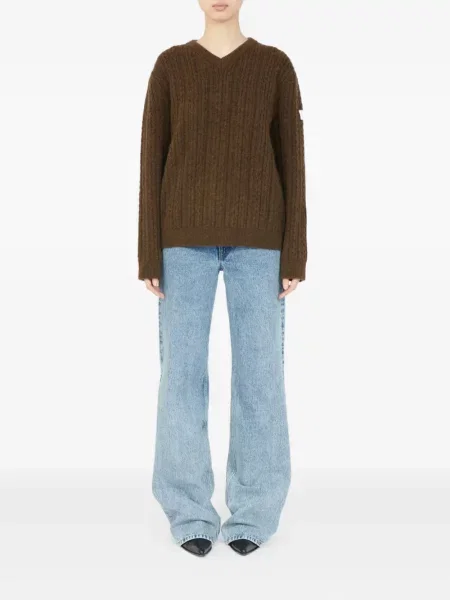 Pulover Mm6 Maison Margiela cu decolteu în V maro