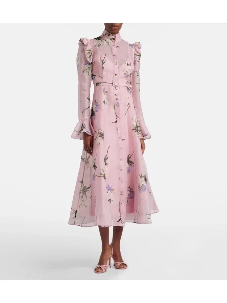 Rochie midi Leo Lin de in cu model floral roz