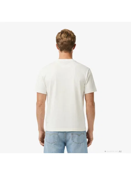 Lacoste T-Shirt Z Okrągłym Dekoltem Z Nadrukiem Regular Fit biały