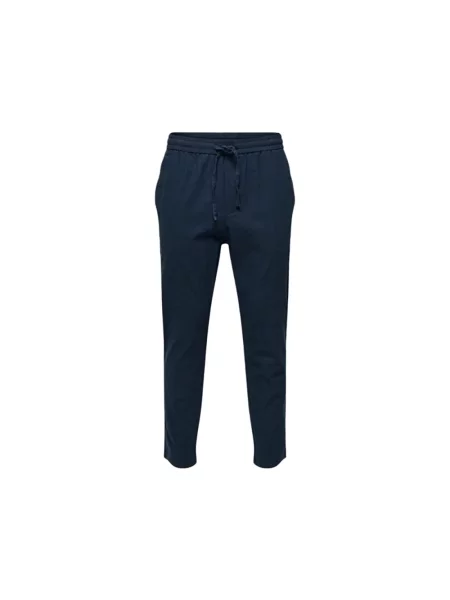 Spodnie lniane o kroju tapered z mieszanki bawełny i lnu model LINUS' Only & Sons niebieskie