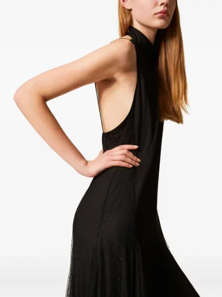 Rochie maxi Twinset fără mâneci din tul de costum negru