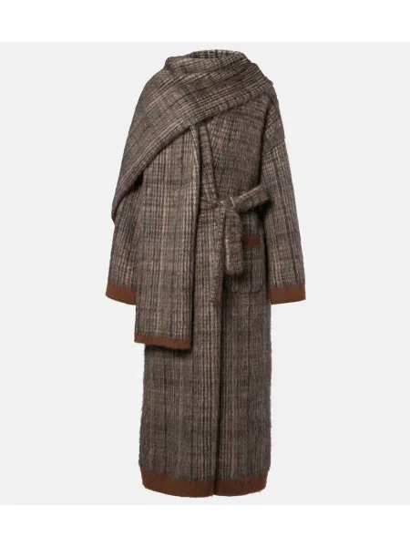 Cardigan Brunello Cucinelli de lână în carouri plic gri