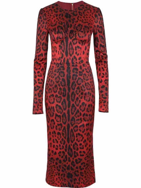 Rochie Dolce & Gabbana cu imagine cu model leopard roșu