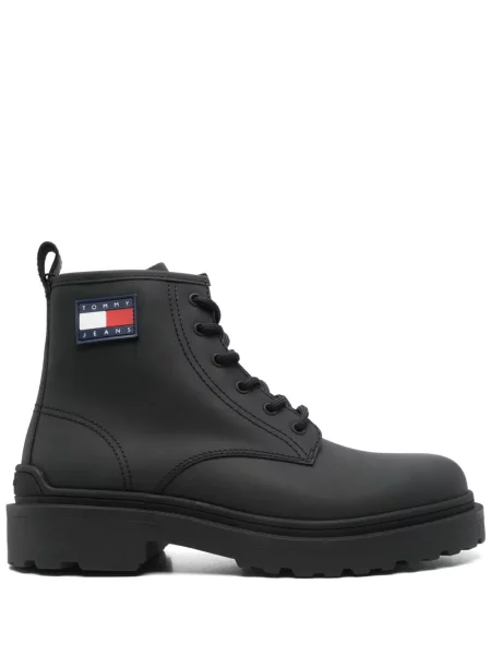 Botine Tommy Jeans cu șireturi din piele negru