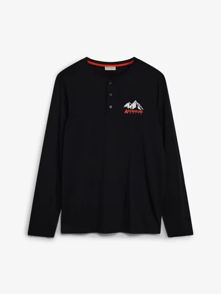 Bluzka z dekoltem henley z czystej bawełny organicznej czarna