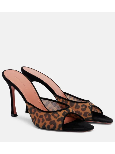 Mules Amina Muaddi s potiskom z leopardjim vzorcem z mrežo bež