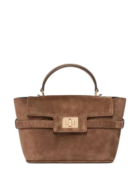 Geantă shopper Max Mara din piele de căprioară maro