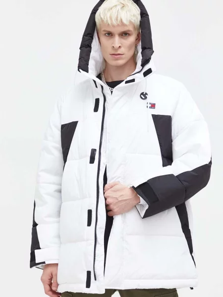 Яке Tommy Jeans зимен модел с уголемена кройка бяло