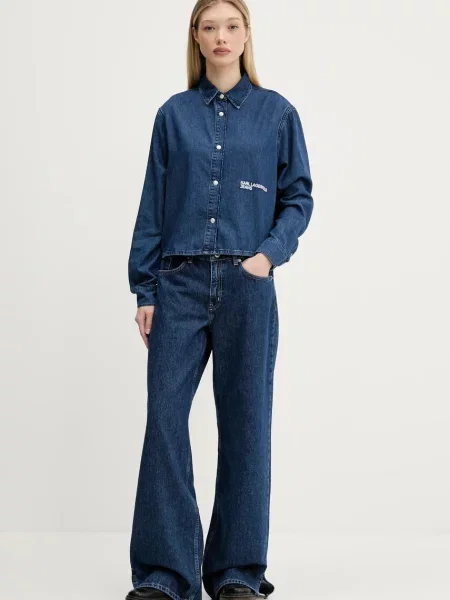 Karl Lagerfeld Jeans koszula jeansowa regular z kołnierzykiem klasycznym granatowy
