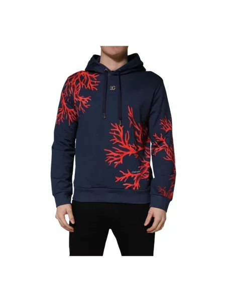 Bluza z kapturem Dolce And Gabbana z kapturem z logo niebieska