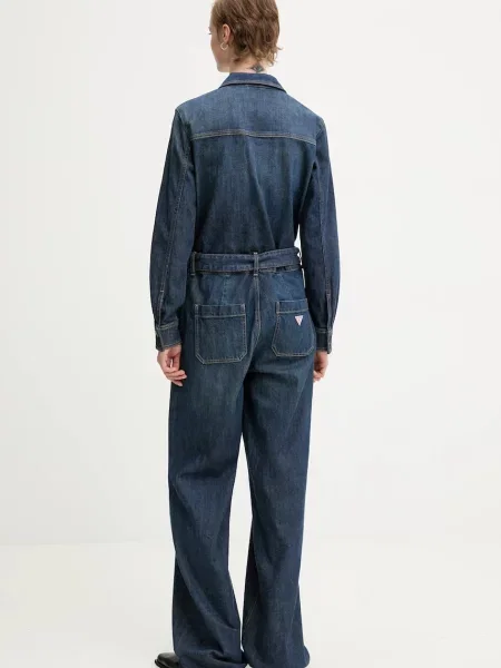 Guess Jeans kombinezon jeansowy z kołnierzykiemm niebieski