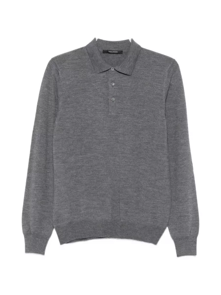 Lung tricou polo Tagliatore tricotate gri