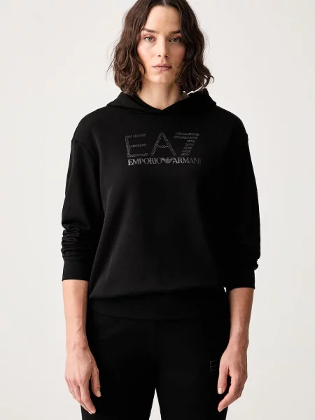 Emporio Armani bluza z kapturem z bawełną czarna