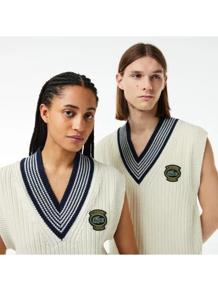 Lacoste Unisex Luźny Dopasowany Sweter Kolorowy Blokujący biały