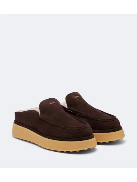 Papuci tip mules Tod's din piele de căprioară cu platformă maro