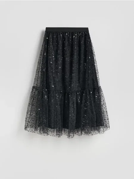 Юбка Reserved с пайетками из тюля черная